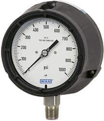 Wika - 4-1/2" Dial, 1/2 Thread, 0-1,000 Scale Range, Pressure Gauge - Lower Connection Mount, Accurate to 0.5% of Scale - All Tool & Supply