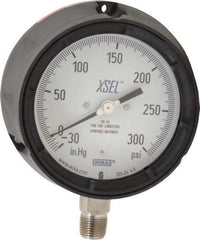 Wika - 4-1/2" Dial, 1/2 Thread, 30-0-300 Scale Range, Pressure Gauge - Lower Connection Mount, Accurate to 0.5% of Scale - All Tool & Supply