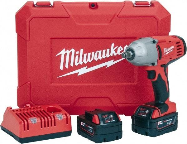 Milwaukee Tool - 1/2" Drive 18 Volt Pistol Grip Cordless Impact Wrench & Ratchet - 0 to 1,900 RPM, 0 to 2,200 BPM, 450 Ft/Lb Torque, 2 Lithium-Ion Batteries Included - All Tool & Supply