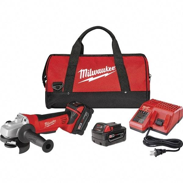 Milwaukee Tool - 4-1/2" Wheel Diam, 9,000 RPM, Cordless Cutoff & Cutoff-Grinder Tool - Right Angle Handle, Battery Included - All Tool & Supply