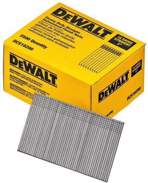 DeWALT - 16 Gauge 2" Long Finishing Nails for Power Nailers - Grade 2 Steel, Galvanized Finish, Straight Stick Collation - All Tool & Supply