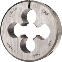 Interstate - 5/8-18 UNF Thread, 2" Outside Diam High Speed Steel Round Die - Left Hand Thread, Adjustable - Exact Industrial Supply