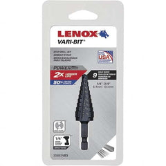 Lenox - 9 Hole Sizes, 1/4 to 3/4" Hole Diam High Speed Steel Split Point Step Drill Bit - All Tool & Supply