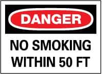 NMC - "Danger - No Smoking Within 50 Feet", 10" Long x 14" Wide, Fiberglass Safety Sign - Rectangle, 0.095" Thick, Use for Accident Prevention - All Tool & Supply