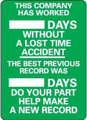 NMC - Scoreboards Scoreboard Type: Write-On Legend: This Company Has Worked ___ Days without A Lost Time Accident - The Best Previous Record Was ___ Days - Do Your Part... - All Tool & Supply