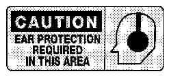 NMC - "Caution - Ear Protection Required", 7" Long x 17" Wide, Rigid Plastic Safety Sign - Rectangle, 0.05" Thick, Use for Accident Prevention - All Tool & Supply