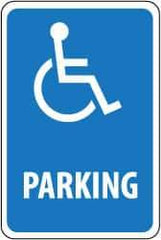 NMC - "Parking", "Handicapped Symbol", 12" Wide x 18" High, Aluminum ADA Signs - 0.063" Thick, White on Blue, Rectangle, Post Mount - All Tool & Supply