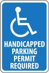 NMC - "Handicapped Parking - Permit Required", "Handicapped Symbol", 12" Wide x 18" High, Aluminum ADA Signs - 0.063" Thick, White on Blue, Rectangle, Post Mount - All Tool & Supply