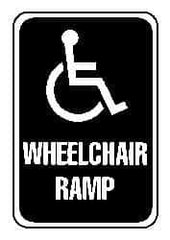 NMC - "Wheelchair Ramp", "Handicap Symbol", 12" Wide x 6" High, Aluminum ADA Signs - 0.063" Thick, Blue on White, Rectangle, Post Mount - All Tool & Supply