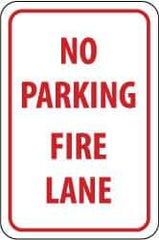 NMC - "No Parking - Fire Lane", 12" Wide x 18" High, Aluminum Fire Lane Signs - 0.063" Thick, Red on White, Rectangle, Post Mount - All Tool & Supply