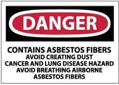 NMC - "Danger - Contains Asbestos Fibers - Avoid Creating Dust - Cancer and Lung Disease Hazard - Avoid Breathing Airborne...", 3" Long x 5" Wide, Pressure-Sensitive Vinyl Safety Sign - Rectangle, 0.004" Thick, Use for Hazardous Materials - All Tool & Supply