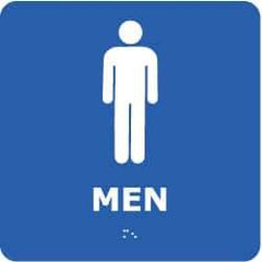 NMC - Men, 8" Wide x 8" High, Plastic Sign - English, Braille, White on Blue, Wall Mount - All Tool & Supply