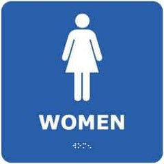 NMC - Women, 8" Wide x 8" High, Plastic Sign - English, Braille, White on Blue, Wall Mount - All Tool & Supply