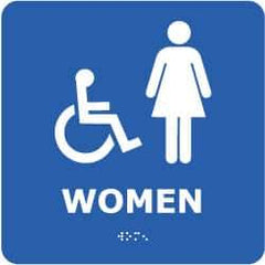 NMC - Women, 8" Wide x 8" High, Plastic Sign - English, Braille, White on Blue, Wall Mount - All Tool & Supply