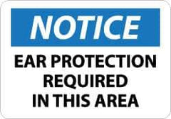 NMC - "Notice - Ear Protection Required in This Area", 7" Long x 10" Wide, Pressure-Sensitive Vinyl Safety Sign - Rectangle, 0.004" Thick, Use for Accident Prevention - All Tool & Supply