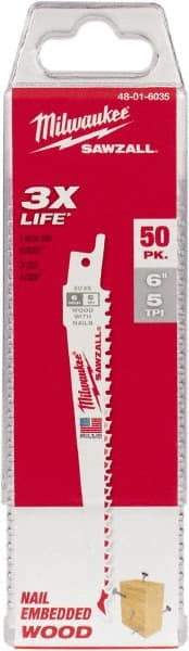 Milwaukee Tool - Bi-Metal Reciprocating Saw Blade - Tapered Profile, 5 TPI, Toothed Edge - All Tool & Supply