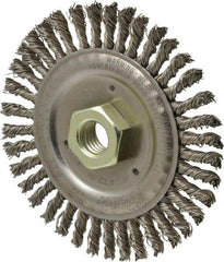 Weiler - 4-1/2" OD, 5/8" Arbor Hole, Knotted Stainless Steel Wheel Brush - 3/16" Face Width, 7/8" Trim Length, 0.02" Filament Diam, 12,500 RPM - All Tool & Supply