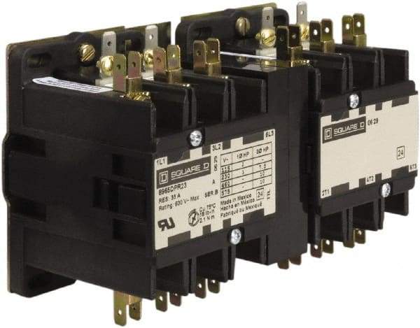 Square D - 3 Pole, 25 Amp Inductive Load, 24 Coil VAC at 50/60 Hz, Reversible Definite Purpose Contactor - Phase 1 and Phase 3 Hp:  10 at 460 VAC, 10 at 575 VAC, 2 at 115 VAC, 3 at 230 VAC, 7.5 at 230 VAC, Open Enclosure, CSA, RoHS Compliant, UL Listed - All Tool & Supply