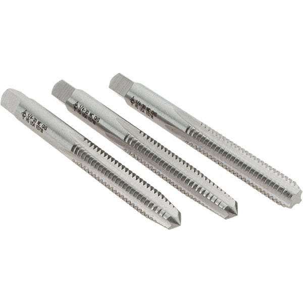 Cle-Line - 1/4-20 UNC, 4 Flute, Bottoming, Plug & Taper, Bright Finish, High Speed Steel Tap Set - Right Hand Cut, 2-1/2" OAL, 1" Thread Length, Series 0404 - Exact Industrial Supply