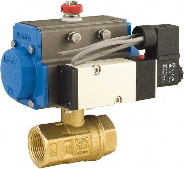 BONOMI - 3/8" Pipe, 600 psi WOG Rating Brass Pneumatic Double Acting with Solenoid Actuated Ball Valve - PTFE Seal, Full Port, 150 psi WSP Rating, NPT End Connection - All Tool & Supply