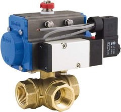 BONOMI - 2-1/2" Pipe, 400 psi WOG Rating Brass Pneumatic Spring Return with Solenoid Actuated Ball Valve - PTFE Seal, Standard Port, 100 psi WSP Rating, NPT End Connection - All Tool & Supply