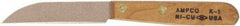 Ampco - 3-1/8" Long Blade, Nickel-Tin-Copper Alloy, Fine Edge, Fixed Blade Knife - 6.75" OAL, Wood Handle - All Tool & Supply