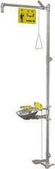 Bradley - 1-1/4" Inlet, 22 GPM shower Flow, Drench shower, Eye & Face Wash Station - Bowl, Triangular Pull Rod, Push Handle & Foot Pedal Activated, Stainless Steel Pipe, 316 Stainless Steel Shower Head, 5.1 GPM Bowl Flow, Corrosion Resistant - All Tool & Supply