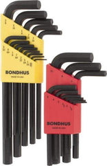 Bondhus - 22 Piece L-Key Hex Key Set - Hex Range 0.05 to 3/8", 11" OAL, Protanium High Torque Steel - All Tool & Supply