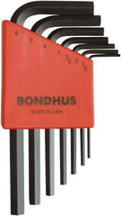 Bondhus - 7 Piece L-Key Ball End Hex Key Set - Hex Range 1.5 to 6mm, 8" OAL, Protanium High Torque Steel - All Tool & Supply