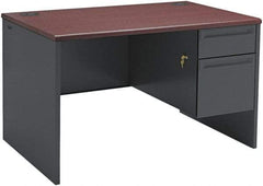 Hon - Steel-Reinforced High-Pressure Laminate/Metal Right Pedestal Desk - 48" Wide x 30" Deep x 29" High, Mahogany/Charcoal - All Tool & Supply