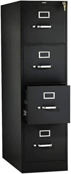 Hon - 15" Wide x 52" High x 26-1/2" Deep, 4 Drawer Vertical File with Lock - Steel, Black - All Tool & Supply