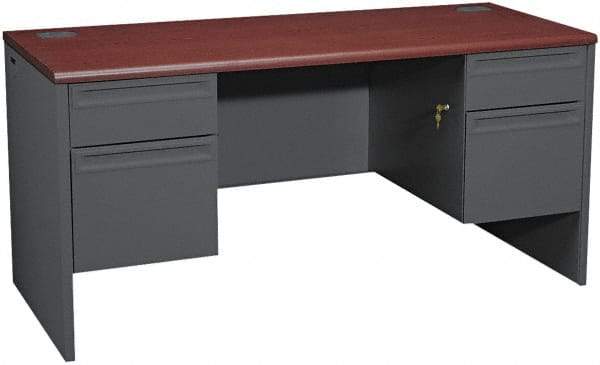 Hon - 69" Long x 29-1/2" High x 29-1/2" Deep, 4 Drawer Kneespace Credenza - Mahogany/Charcoal (Color), Metal - All Tool & Supply