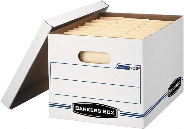 BANKERS BOX - 1 Compartment, 12 Inch Wide x 15 Inch Deep x 10 Inch High, File Storage Box - 1 Ply Side, 2 Ply Bottom, 2 Ply End, White and Blue - All Tool & Supply