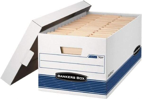 BANKERS BOX - 1 Compartment, 15 Inch Wide x 24 Inch Deep x 10 Inch High, File Storage Box - 1 Ply Side, 2 Ply Bottom, 2 Ply End, White and Blue - All Tool & Supply