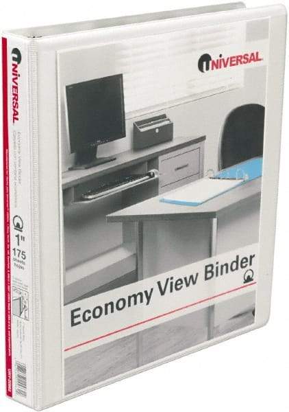 UNIVERSAL - 1" Sheet Capacity, 11 x 8-1/2", View Ring Binder - Vinyl, White - All Tool & Supply