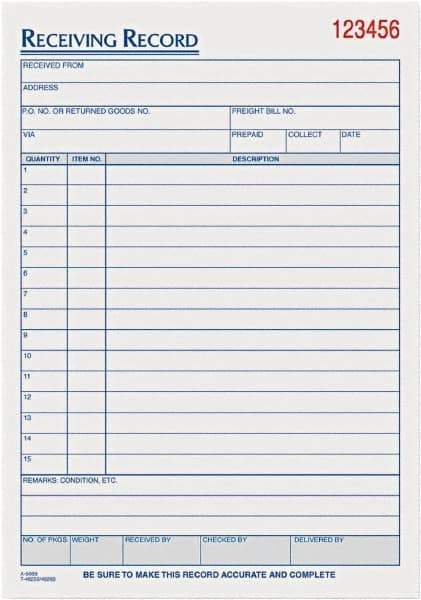 TOPS - 50 Sheet, 5-1/2 x 7-7/8", Receiving Record Book - White - All Tool & Supply