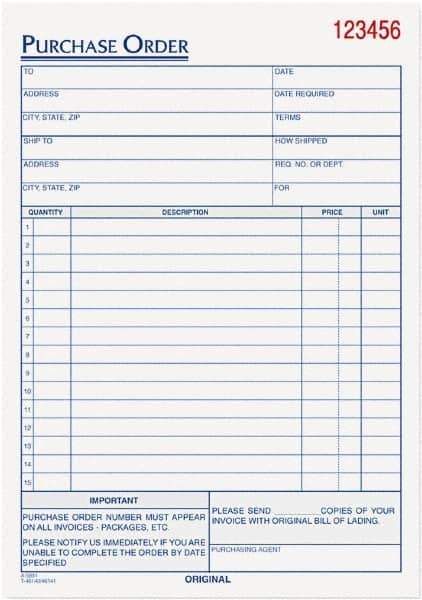 TOPS - 50 Sheet, 5-9/16 x 7-15/16", Purchase Order Book - White - All Tool & Supply