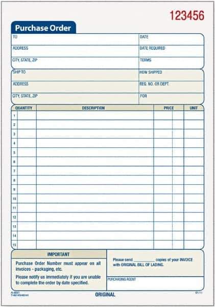 TOPS - 50 Sheet, 5-9/16 x 7-15/16", Purchase Order Book - White - All Tool & Supply