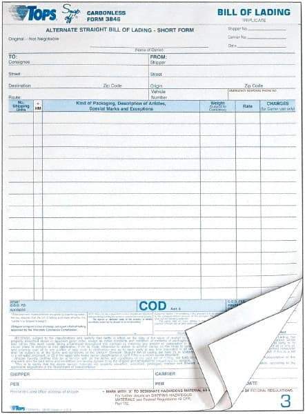 TOPS - 50 Sheet, 8-1/2 x 11", Bill of Lading - White - All Tool & Supply