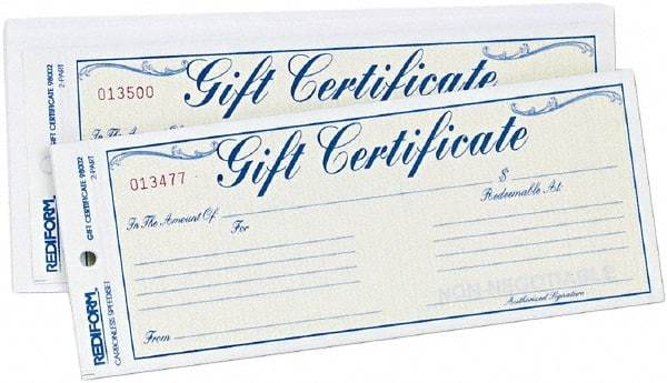 REDIFORM - 25 Sheet, 8-1/2 x 3-2/3", Gift Certificates - White - All Tool & Supply