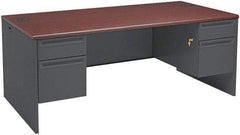 Hon - Steel-Reinforced High-Pressure Laminate/Metal Double Pedestal Desk - 72" Wide x 36" Deep x 29" High, Mahogany/Charcoal - All Tool & Supply