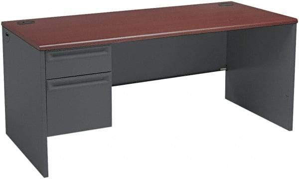 Hon - Steel-Reinforced High-Pressure Laminate/Metal Left Pedestal Desk - 66" Wide x 30" Deep x 29" High, Mahogany/Charcoal - All Tool & Supply