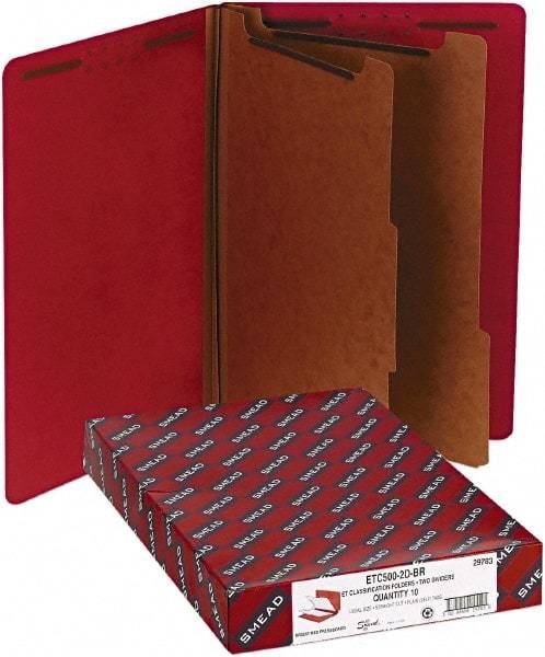 Samsill - 8-1/2 x 14", Legal, Bright Red, Classification Folders with End Tab Fastener - 11 Point Stock, Straight Tab Cut Location - All Tool & Supply