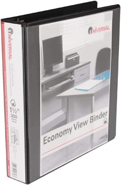 UNIVERSAL - 1-1/2" Sheet Capacity, 11 x 8-1/2", View Ring Binder - Vinyl, Black - All Tool & Supply