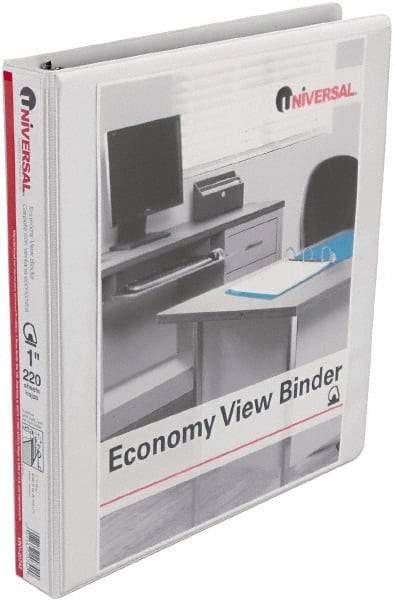 UNIVERSAL - 1" Sheet Capacity, 11 x 8-1/2", View Ring Binder - Vinyl, White - All Tool & Supply