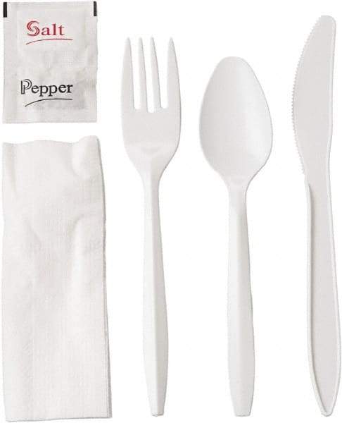 GEN - Wrapped Cutlery Kit, 6-1/4", Fork, Knife, Spoon, Napkin, Salt, Pepper - White - All Tool & Supply