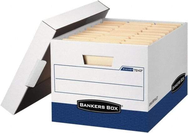 BANKERS BOX - 1 Compartment, 12 Inch Wide x 15 Inch Deep x 10 Inch High, File Storage Box - Corrugated, White and Blue - All Tool & Supply