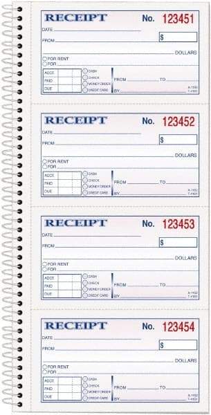 TOPS - 200 Sheet, 2-3/4 x 4-3/4", Receipt Book - White - All Tool & Supply