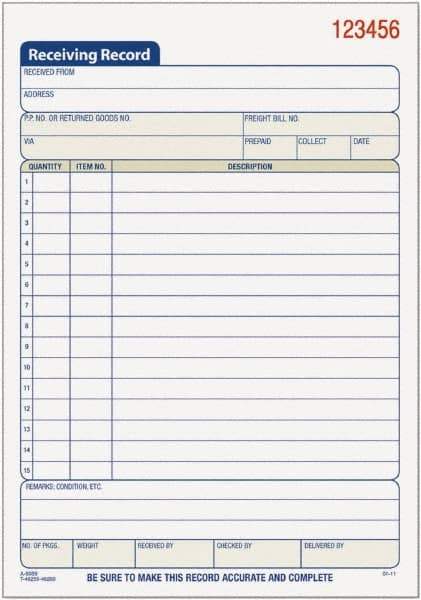 TOPS - 50 Sheet, 5-1/2 x 7-7/8", Receiving Record Book - White - All Tool & Supply