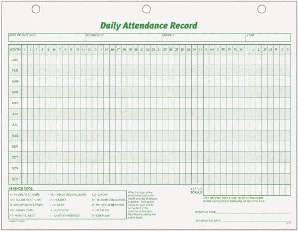 TOPS - 50 Sheet, 8-1/2 x 11", Attendance Card - White - All Tool & Supply